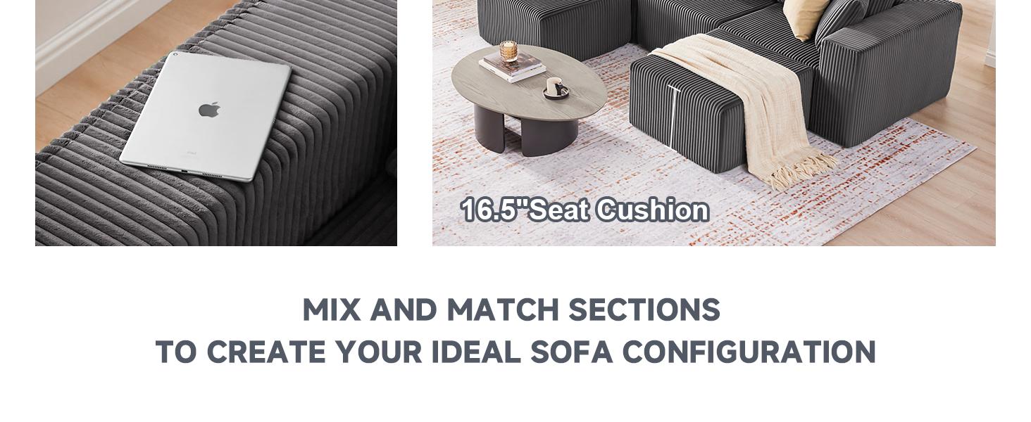 【2/3 packages shipping】107.4" Cloud Couch Sectional, Modular Sofa with Deep Seat, Plush Corduroy L Shaped Boneless Couch, Convertible Sectional Couches for Living Room, 4Seat
