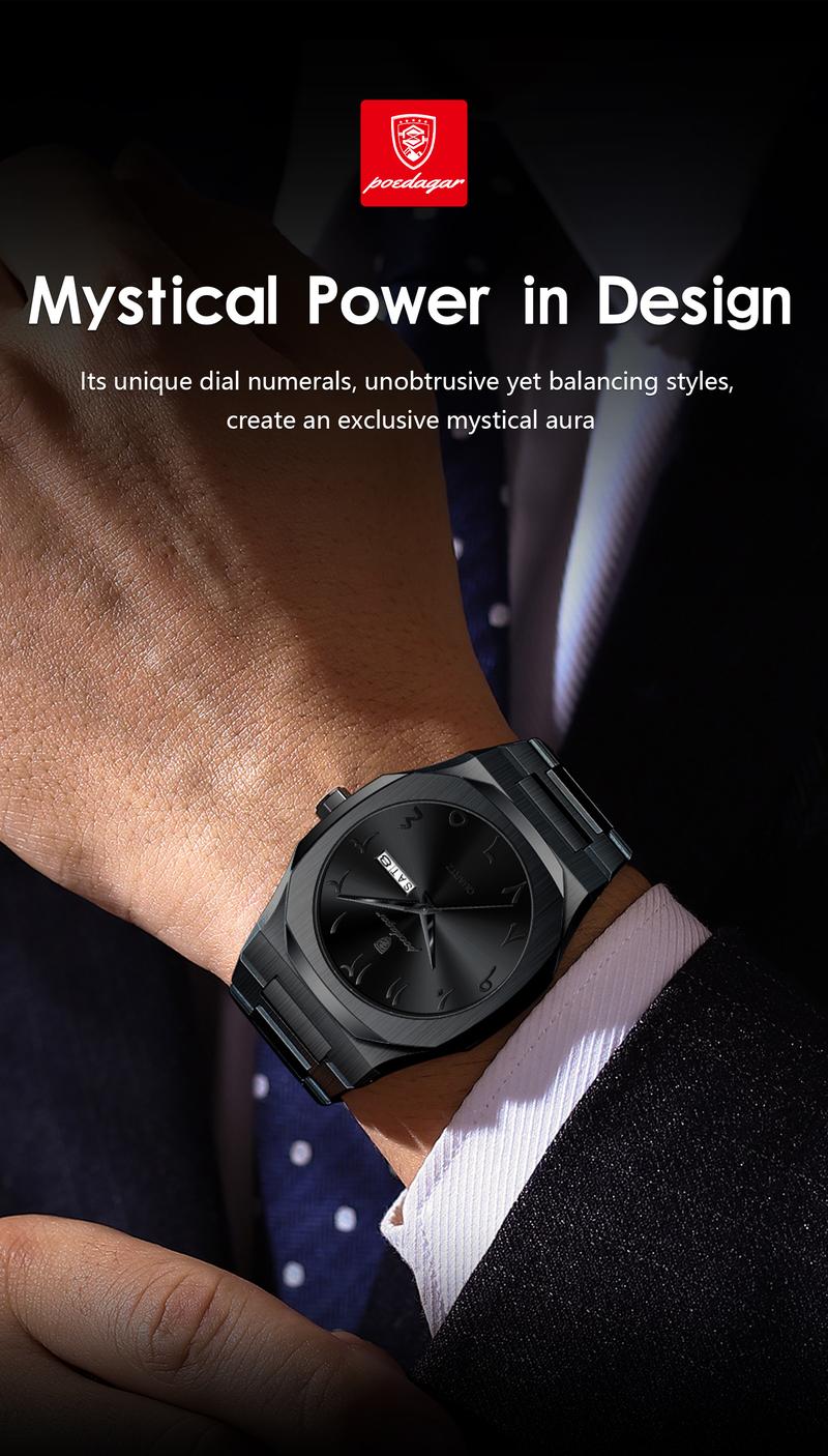 Poedagar men's military watch, waterproof luxury watch, weekly calendar men's watch, quartz stainless steel men's fashion watch, Modern Trendy Watch