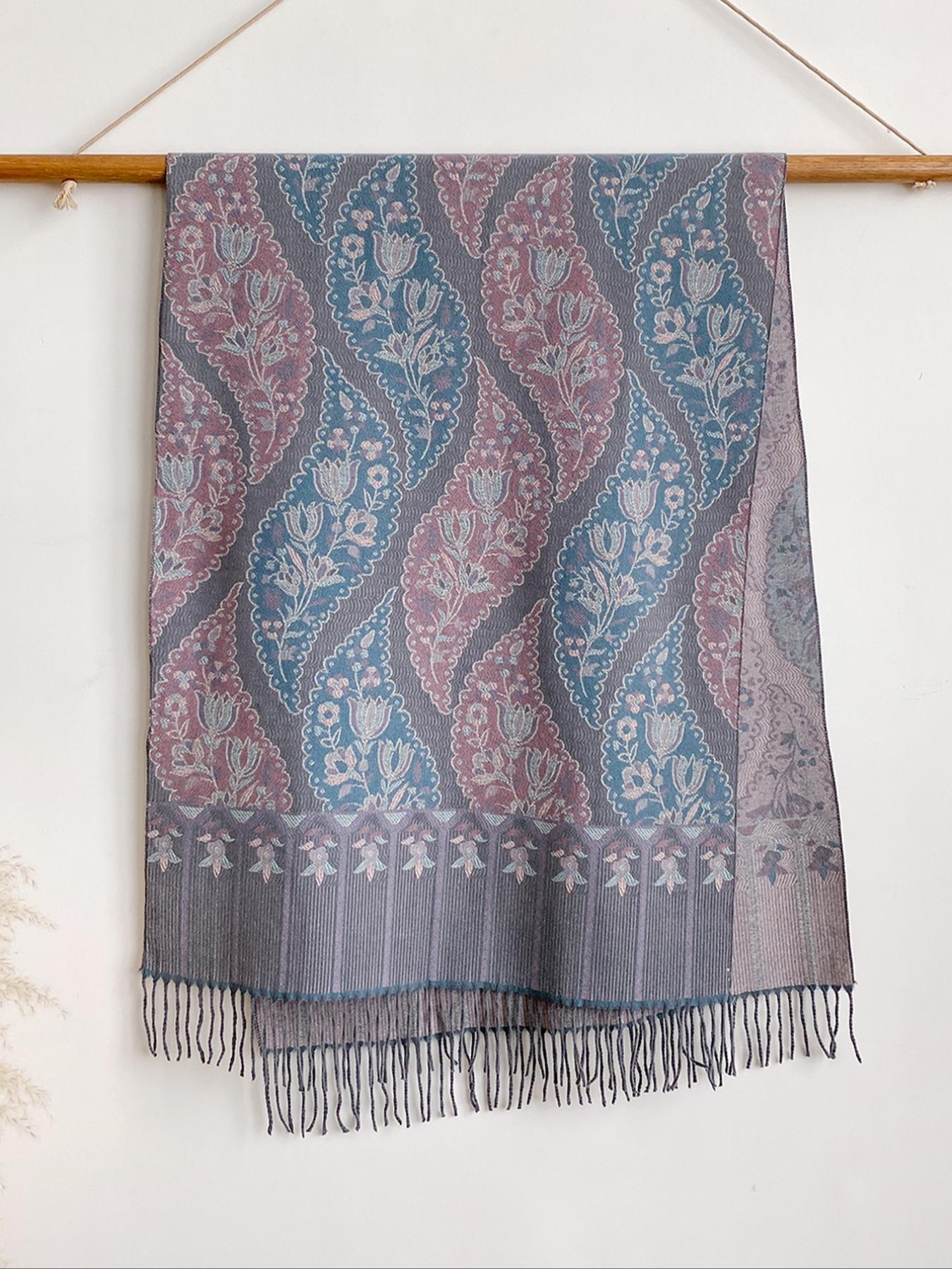 Cozy Ethnic Print Boho Style Scarf for Fall & Winter, Soft Woven Shawl for Men Women Daily Wear, Casual Fashion Accessory