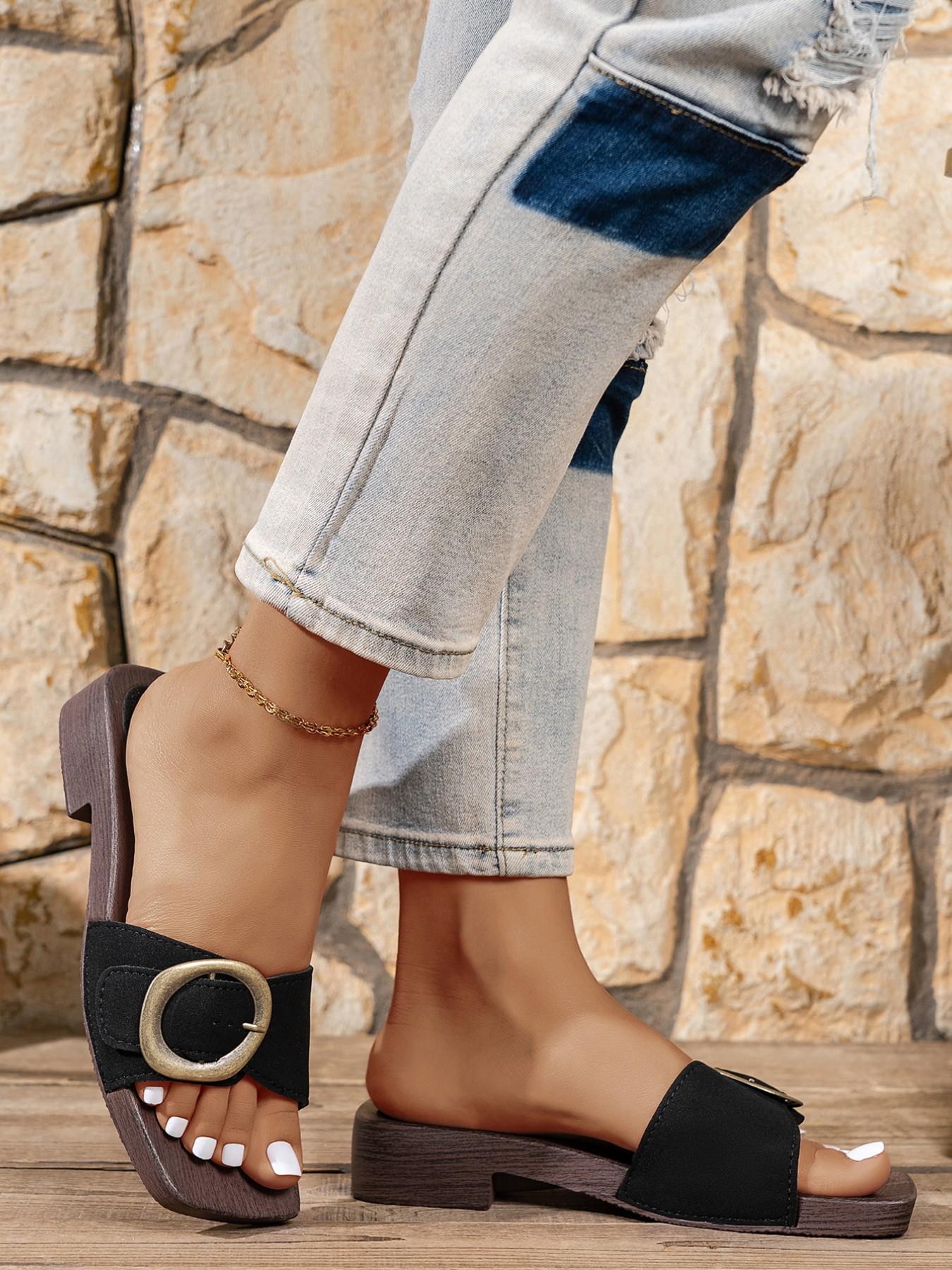 Women's Summer Square Toe Sandals, High-Quality PU Material, Rubber Sole, All-Season Wear, Fashionable & Comfortable Design