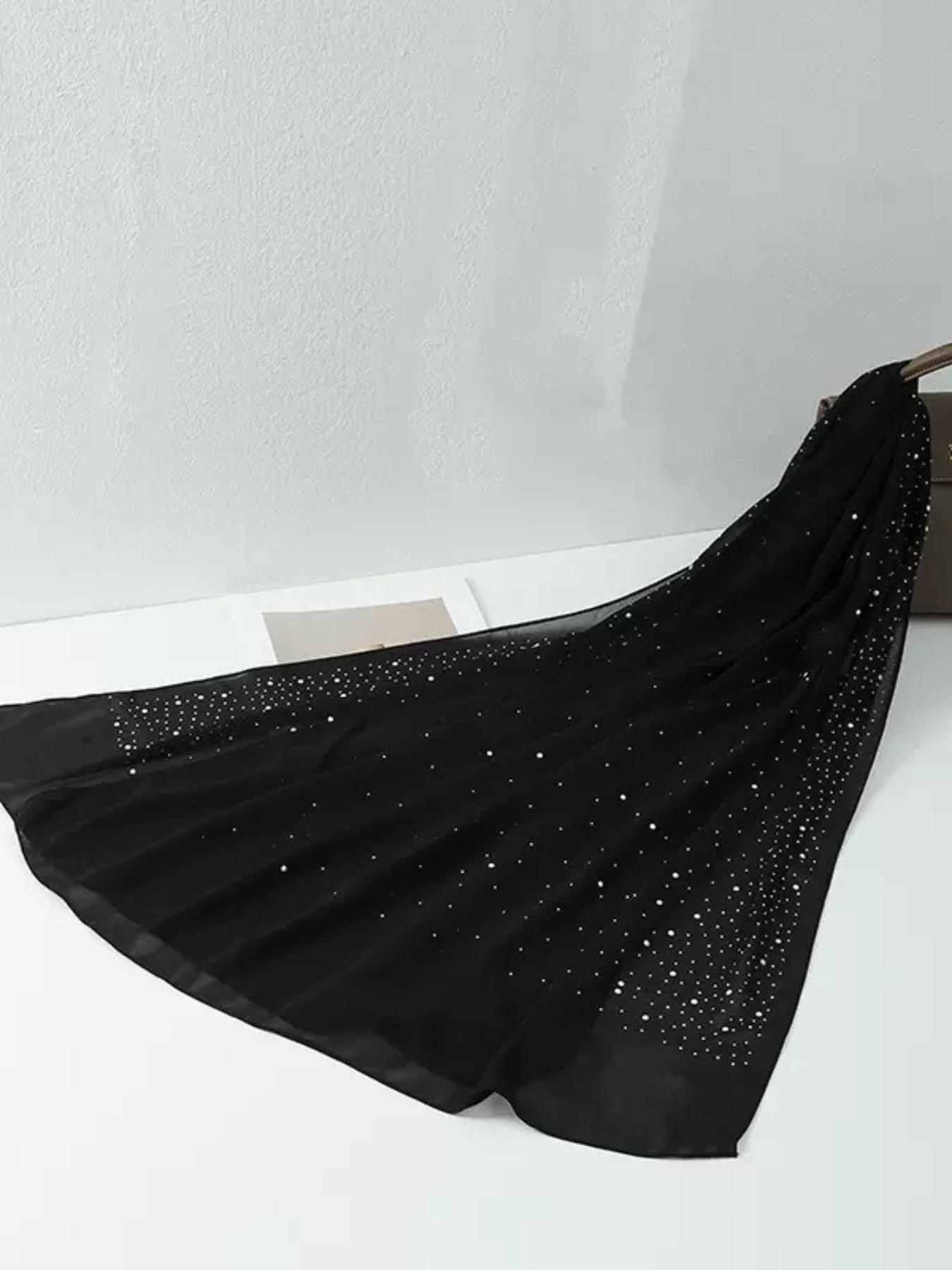 Lm601 Handmade Rhinestone Chiffon Single Layer Headscarf, Modest Plain Design, All Seasons Accessory, Women's Fashion Head Wrap