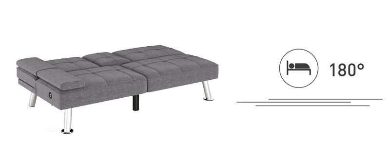 [TikTokShopBlackFriday] EBELLO  Futon Versatile Sofa Bed with Cup Holders USB Port Foldable 2-Seater Guest Bed for Living Room Gray,  Sofa Bed- Elegant
