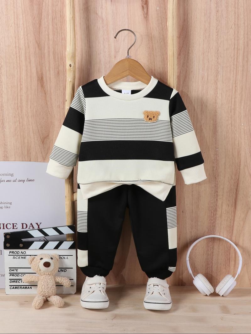 Baby Boys' Striped Bear Embroidered Long Sleeve Sweatshirt & Pants Set, Baby Boy Clothes, Casual Fashion for Fall Winter Daily Wear Outdoor Play Party Gift Baby Boys' Striped Bear Embroidered Long Sleeve Sweatshirt & Pants Set, Baby Boy Clothes, Casual Fashion for Fall Winter Daily Wear Outdoor Play Party Gift