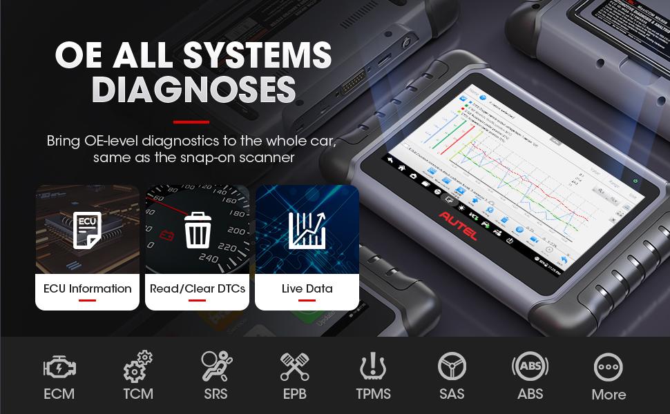 Autel MaxiCOM MK808K-BT, BT Bidirectional Car Diagnostic Tool, Active Tests, 28+ Services, All-System Diagnostics, FCA SGW Cars, OS11