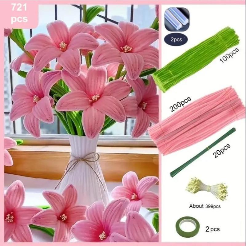 720 Piece Multi-Color Lily Twist Rod Pipe Cleaner Craft Kit, DIY Handmade Project, Perfect for Mother's Day, Graduation, Christmas, Valentine's Day