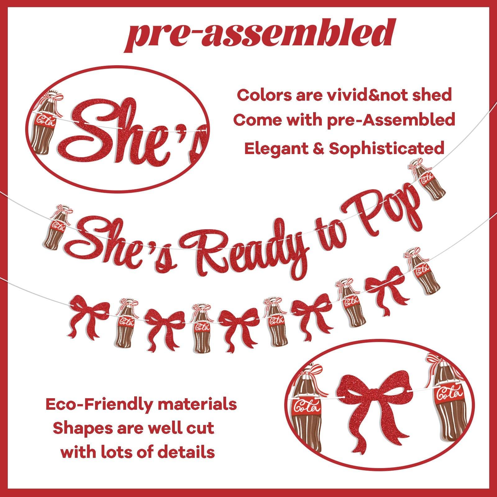 Retro Soda Fountain Baby Shower Decor, She's Ready to Pop Banner, Coquette Soda Theme, Gender Reveal Party Decorations, Glitter