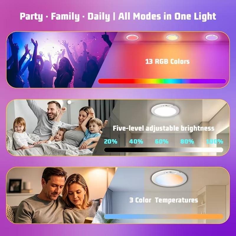 RGB Charging Ceiling Light, Magnetic Dimmable Lamp, USB-Charging Magnetic Induction Light, No Wiring or Installation Required, 4000 mAh Battery, Includes Remote For Living Rooms, Hallways, Bedrooms, Indoor Lighting