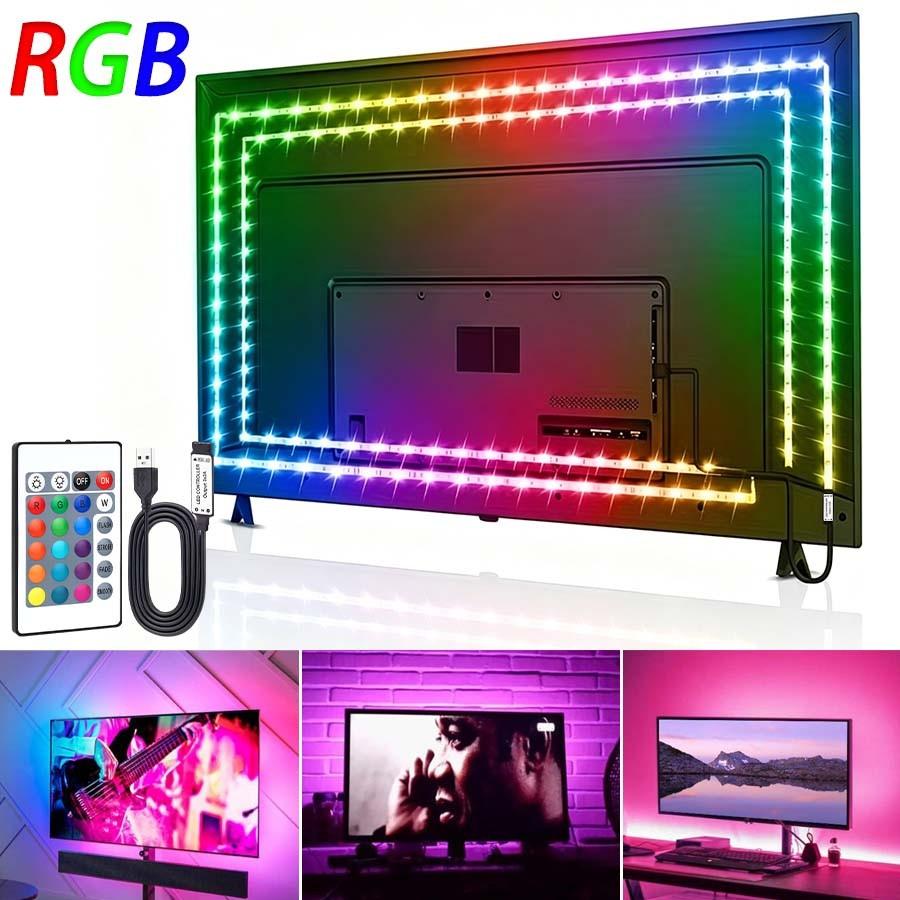 1PC RGB LED TV Backlight Strip, 24-Key Remote, Adjustable Brightness, Dynamic Mode, 39.37-590.55 Inches, Ideal for Gaming Room and Home Decor