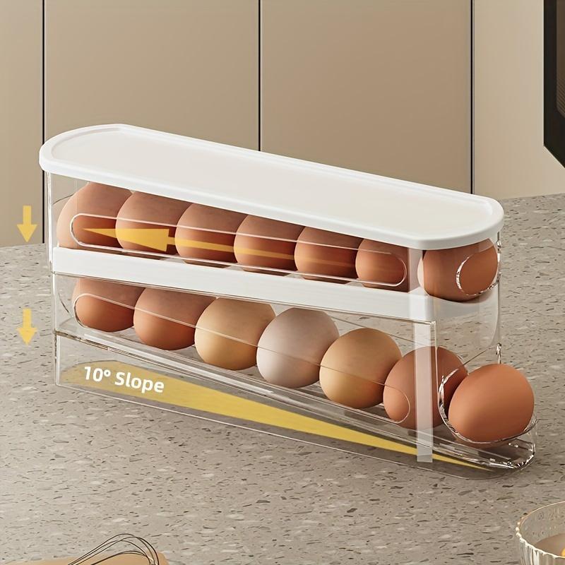 Rolling Egg Storage Box, Dual-Layer Automatic Egg Roller, Refrigerator Egg Dispenser, Keeps Eggs Fresh, Fits Fridge, Cabinets, Organizer