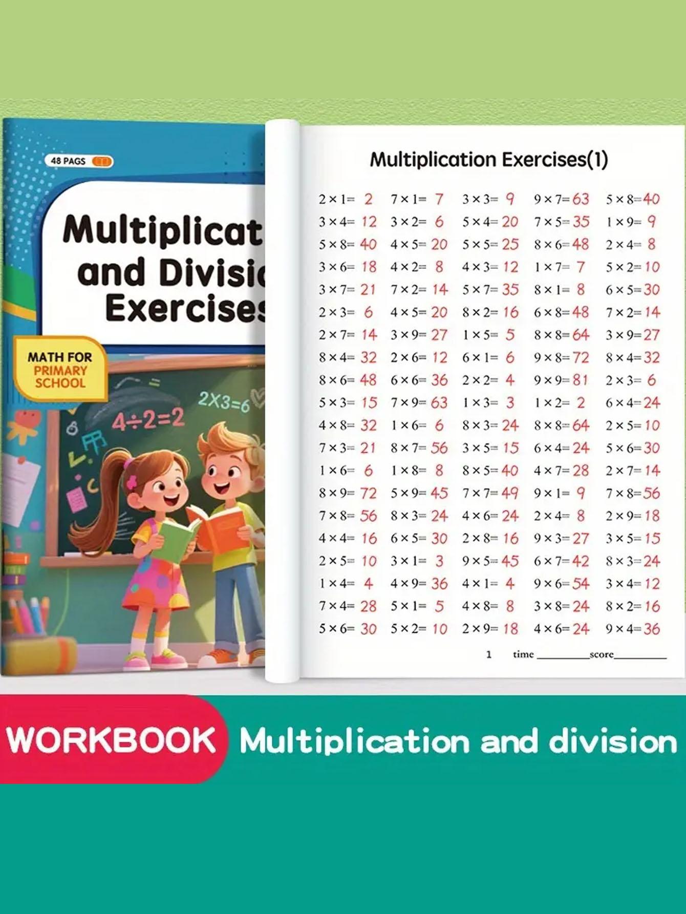 1. A multiplication and division workbook. A durable paper arithmetic workbook with handwritten exercises, perfect for school supplies, math learning tools, and Christmas gifts. Multiplication exercises