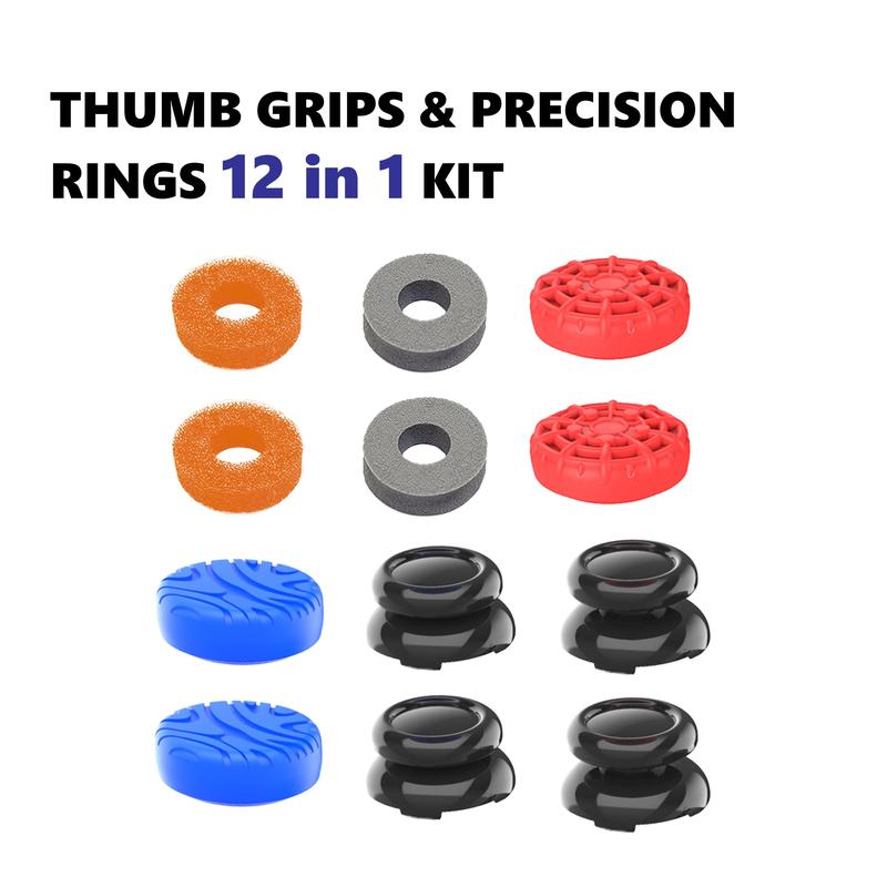 FOXVOX Professional Thumbsticks & Precision Rings Set, Compatible for Xbox X/Xbox S/PS4/PS5, 12-in-1 Set for Gaming Controllers, Increases KD 26% on Average