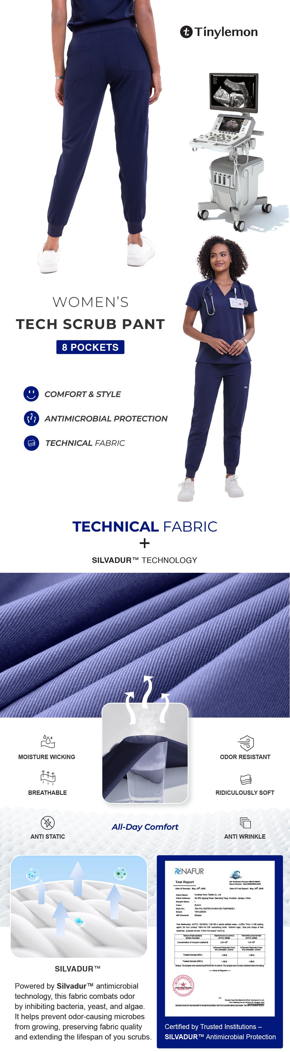 Tinylemon Women's Scrub Pants – 8 Pockets Jogger with Yoga Waistband Slim Fit 4-Way Stretch Anti-Wrinkle