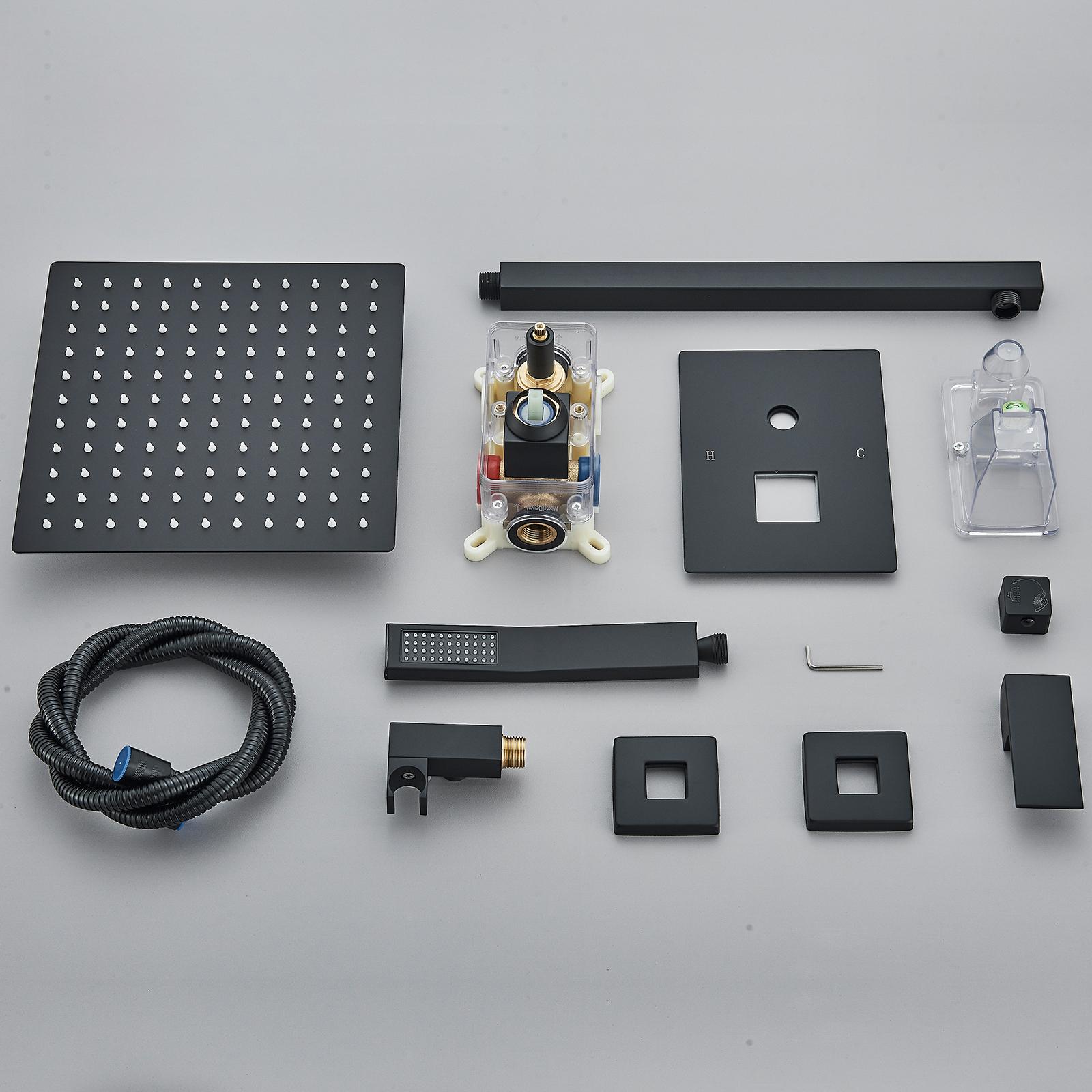 Senlesen Black Shower Faucet Set Square Rainfall Shower Head and Handle Set Wall Mounted Shower Fixtures Bathroom Shower System Combo With Shower Valve Senlesen Black Shower Faucet Set Square Rainfall Shower Head and Handle Set Wall Mounted Shower Fixtures Bathroom Shower System Combo With Shower Valve