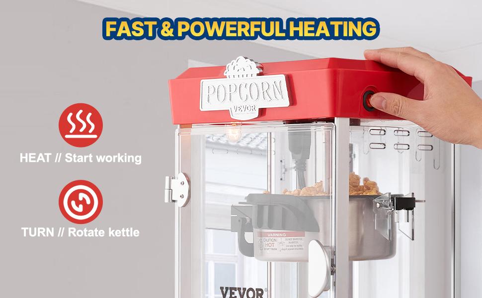 VEVOR Popcorn Maker, 480W Popcorn Popper Machine, 4 Oz Kettle Makes 1.5 Gallon per Batch, Tabletop Popcorn Maker, Includes 3 Scoops, Movie Theater Style, Red