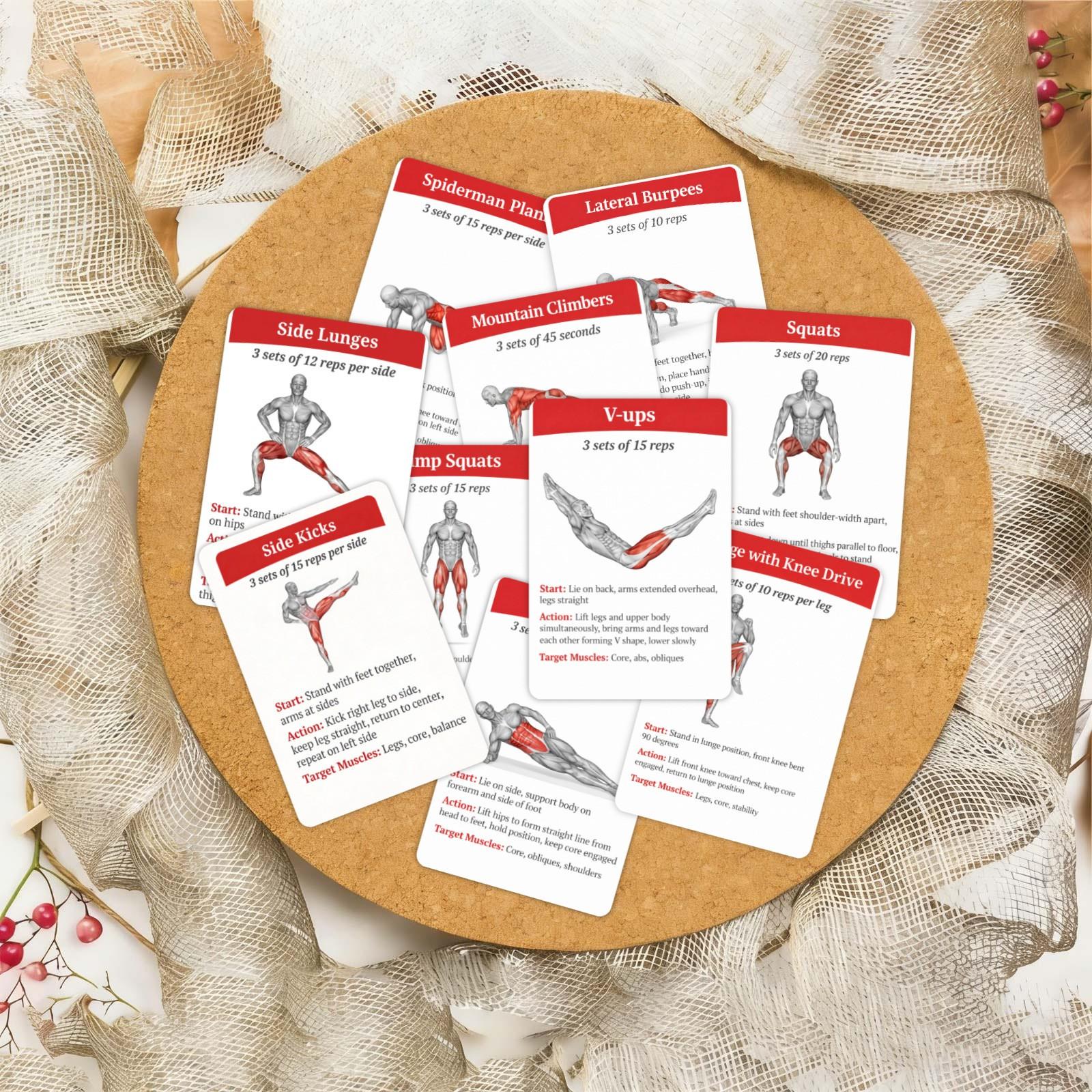 36 sheet Full-Body Fat Burning Plan Guidance Cards, Portable Muscle Diagram Exercise Home Fitness Training Cards, Essential Workout Tools