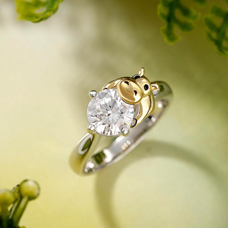 Jeulia Hug Me Series Cute Animals hug Diamond Round Cut Sterling Silver Rings Set for Wedding Birthday Engagement Chrsitmas Valentines Women Girls Gift white gold elegance