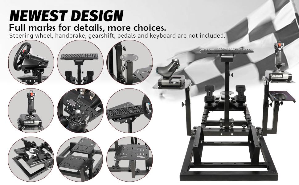 Supllueer Racing Flight Simulator Cockpit Adjustable Fit for Thrustmaster Hotas Warthog T300 Logitech X52 PRO G920 G923 Fanatec Racing Wheel Stand Without Seat Wheel Pedal Throttle Joystick Keyboard