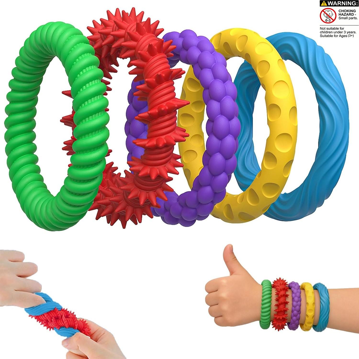 Multicolor Stretchy Fidget Bracelet, 5 Counts 5 Textures Sensory Toys, Creative Stress Relief Toy for Calming & Soothing, Sensory Bundle, Stress Relief Fidgeting, Decompression Squeeze, Stress Relief Gadgets