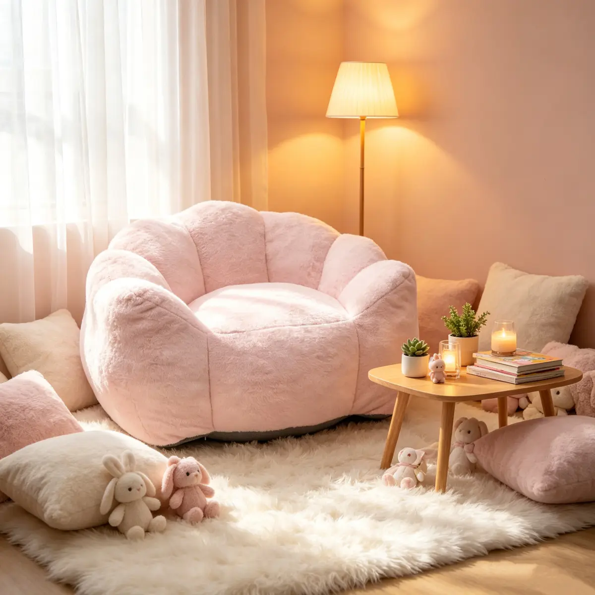 Large petal cloud comfortable lazy sofa chair, artificial rabbit velvet fabric large petal sofa chair, suitable for bedrooms, living rooms, and games