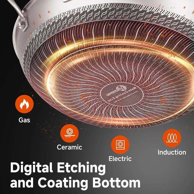 2026 Newest Edition 13 Inch New Hybrid Tri-Ply Stainless Steel Wok Pan with Lid,Ceramic Non Stick Stir-Fry Pans,Induction Cooking Pot,Dishwasher and Oven Safe.