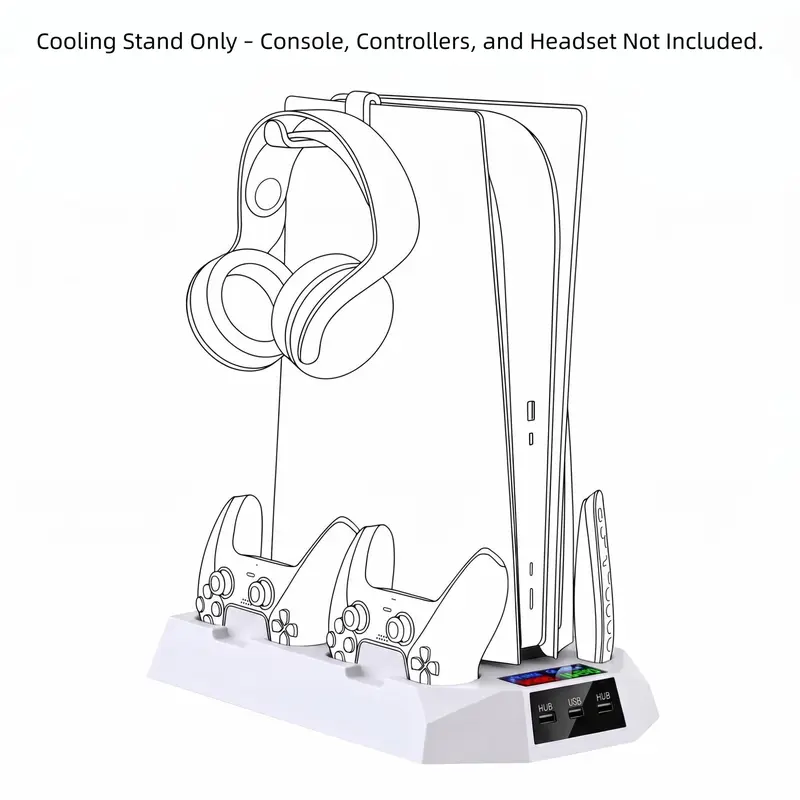 Cooling Stand for PS5/PS5 Slim Console, Gamepad Charging Station, Controllers, Cooling Docking Station, Console Accessories for PlayStation 5, Gaming Items, Tween Gifts, Electronic Gadgets, Compact, Abs Durability, Versatile