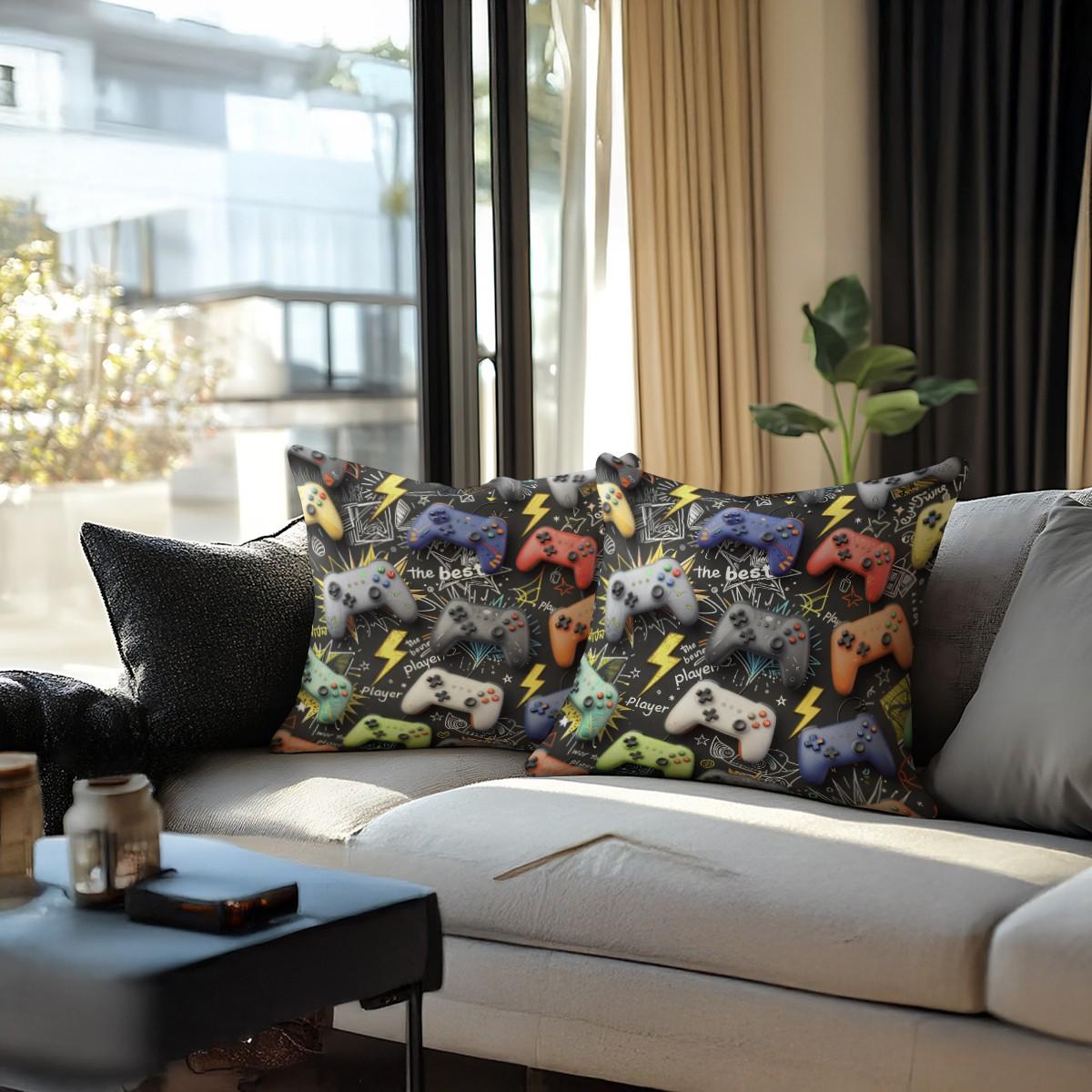 Soft and Comfortable Game-Themed Throw Pillow (with Pillow Insert), Game Controller-Shaped Cushion, Cool Game Decorative Pillow, Suitable for Boys and Teenagers, Can be Used as A Decorative Throw Pillow Gift for Sofas, Bedrooms, Travel, Etc.