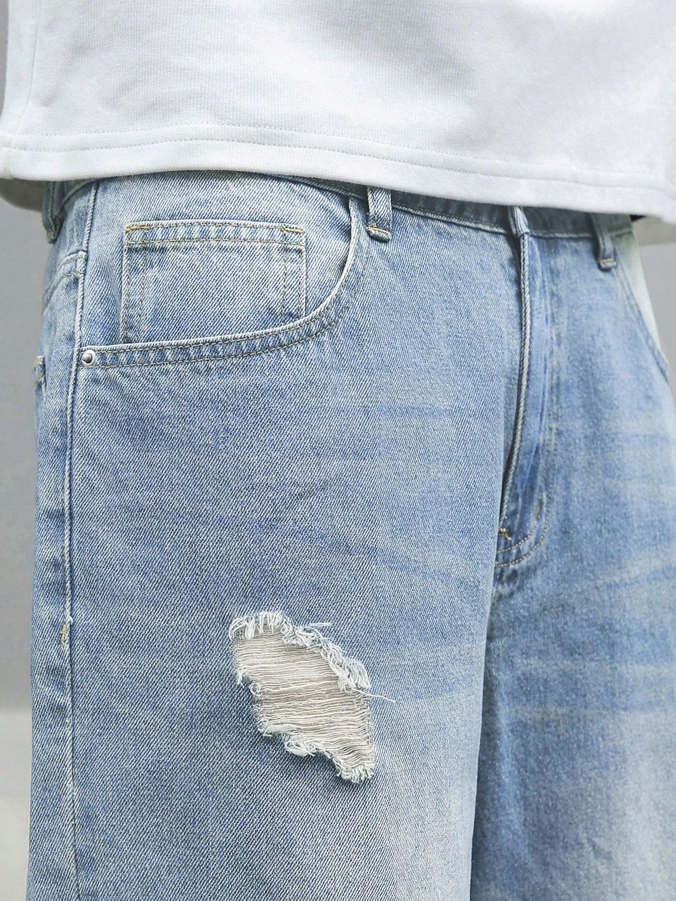 Men's Trendy Loose Fit Denim Jeans, American Vintage Ripped Casual Wide Leg Flared Jeans, Spring Summer 2026 Fashion