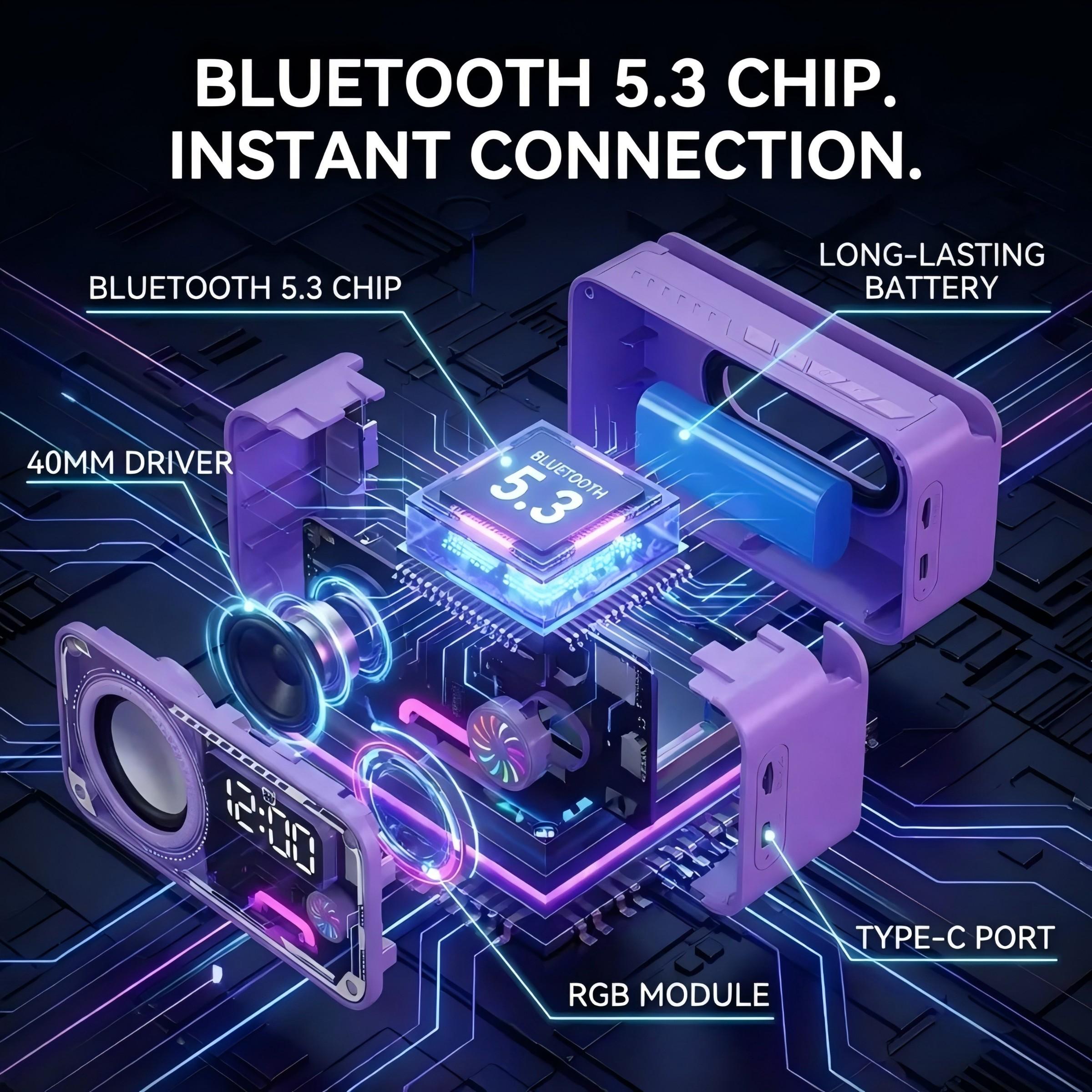 Transparent Mech Wireless Bluetooth-compatible Speaker with Phone Stand, RGB LED Night Light, Portable Stereo Sound System, Long Battery, Perfect Gift