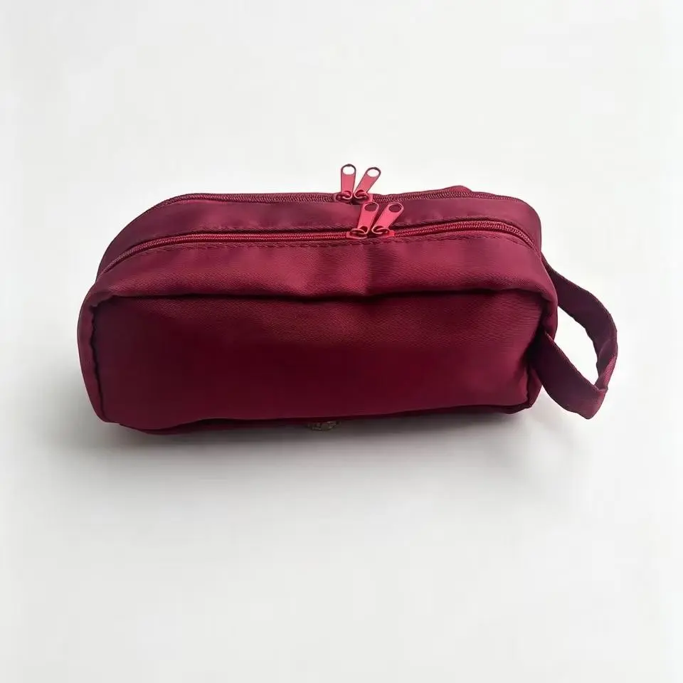 Large Capacity Solid Color Pencil Case with Handle, Nylon Fabric Multi-Layer Pen Bag, Stationery Storage Pouch for School Students