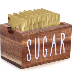 Wood Sugar Packet Holder for Coffee Bar, Sugar Packets Caddy, Sugar Packet Container Packets Dispenser Packet Organizer for Table, Office, Hotel, Restaurant