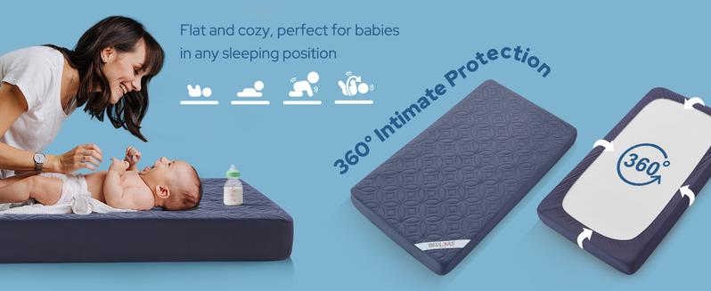【BEDLORE】Waterproof Crib Mattress Protector 2-Pack, Soft & Breathable Crib Mattress Pad, Noiseless & Machine Washable Toddler Mattress Cover for Standard Baby Crib (52" x 28")