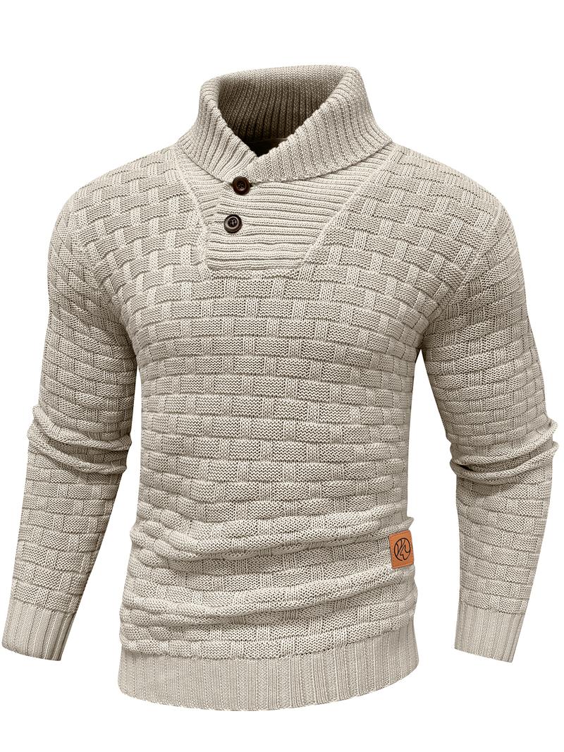 Men's Regular Textured Patched Detail Shawl Collar Sweater, Casual Long Sleeve Jumper for Fall & Winter, Fashion Men's Knitwear for Daily Wear, Longsleeves Men's Regular Textured Patched Detail Shawl Collar Sweater, Casual Long Sleeve Jumper for Fall & Winter, Fashion Men's Knitwear for Daily Wear, Longsleeves