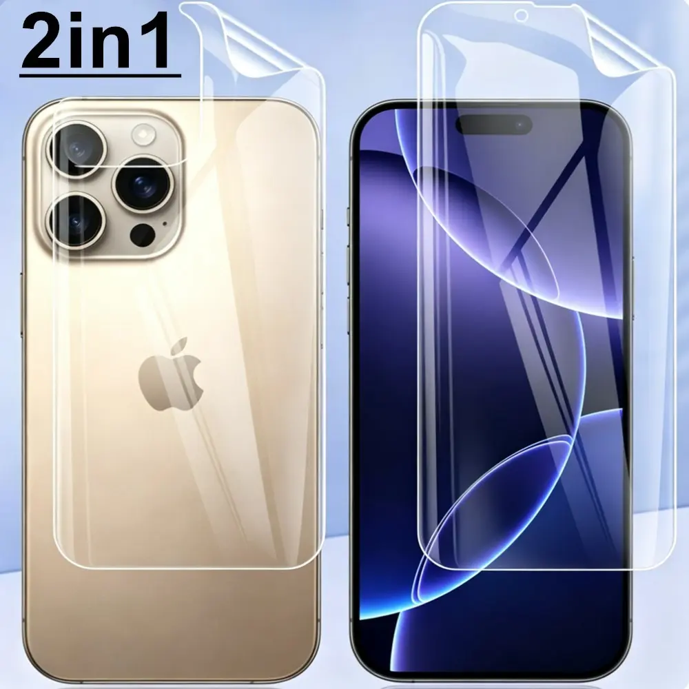 2in1 Hydrogel Film&Back Film Suitable For iPhone 16 Pro Max, Transparent HD Soft Full Coverage Screen Protector Film Suitable For Apple 16 16E 16 Pro 16 Pro Max Touch Sensitive Not Glass