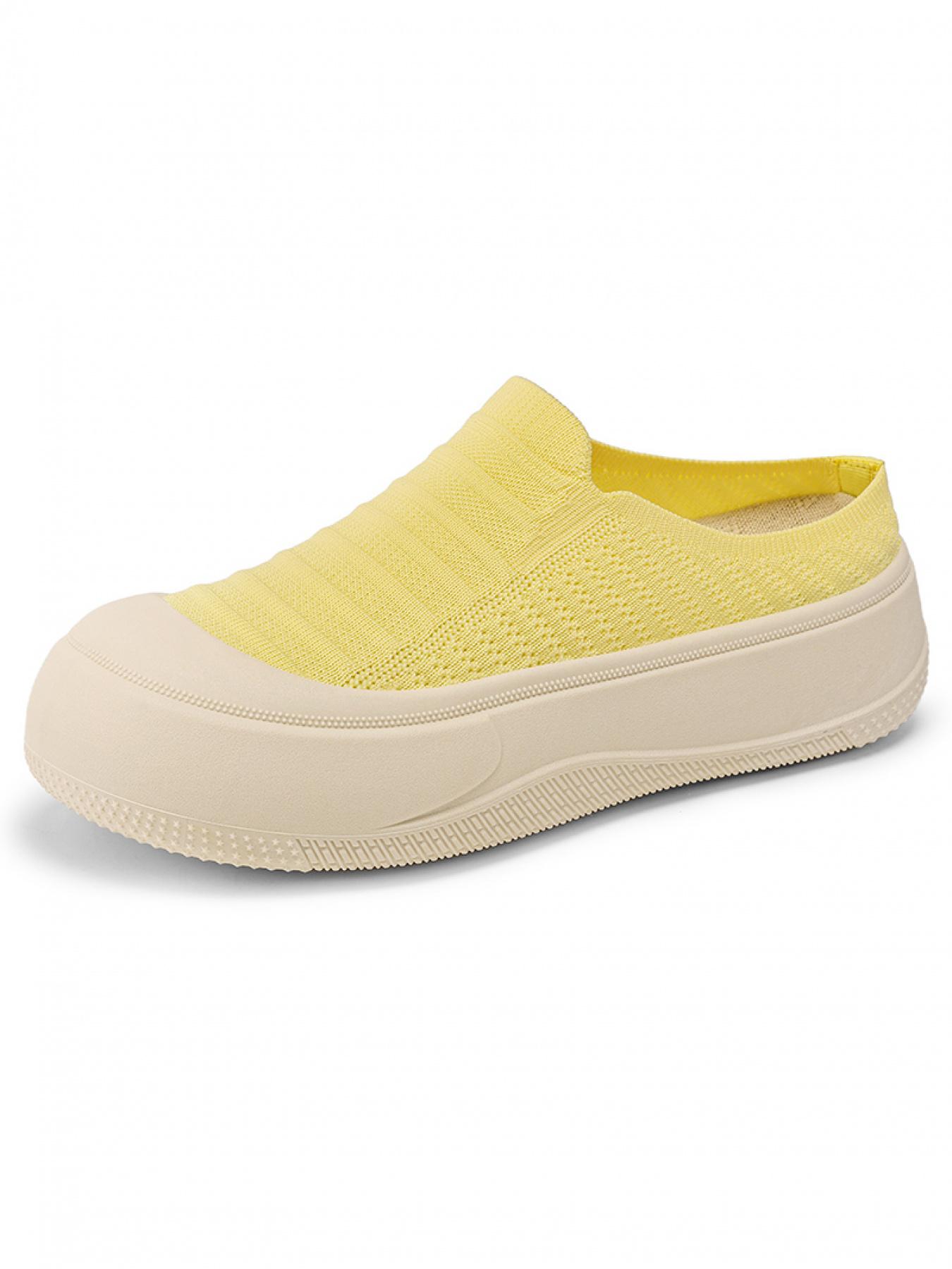 YYW1 Women's Slip-On Casual Trainers, Breathable Flyknit Textile Shoes, Thick Sole, Lightweight PVC Plain Shoes for Daily Commute, Indoor-Outdoor Wear