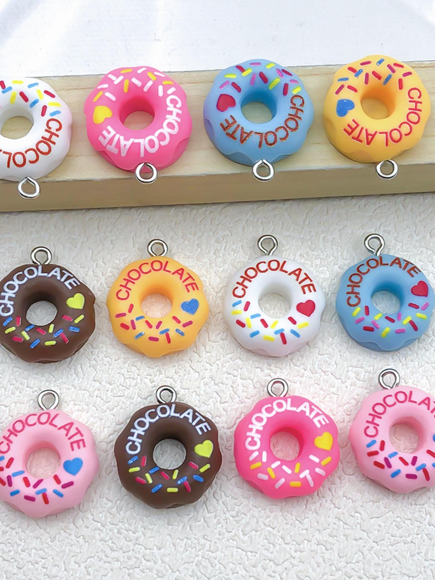 5 Piece Resin Donut Pendants DIY Craft Accessories, Multicolor Earrings Necklace Bracelet Keychain Jewelry Set, All Seasons