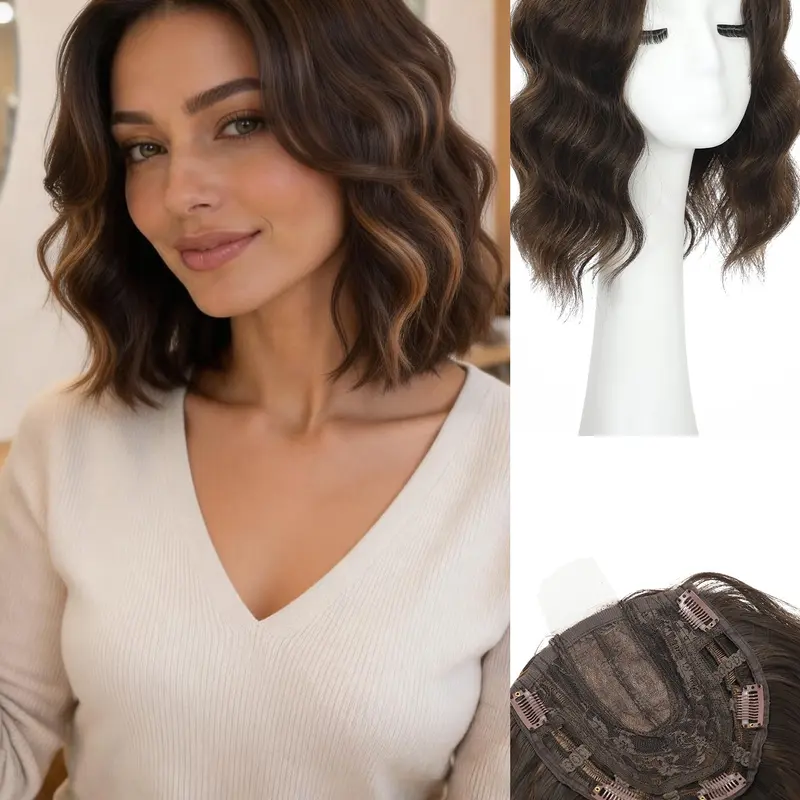 12 Inch Short Wavy for Women, Natural Looking Lightweight Hairpiece, Soft Breathable Topper for Thinning Hair, Added Volume, Soft Hairpieces