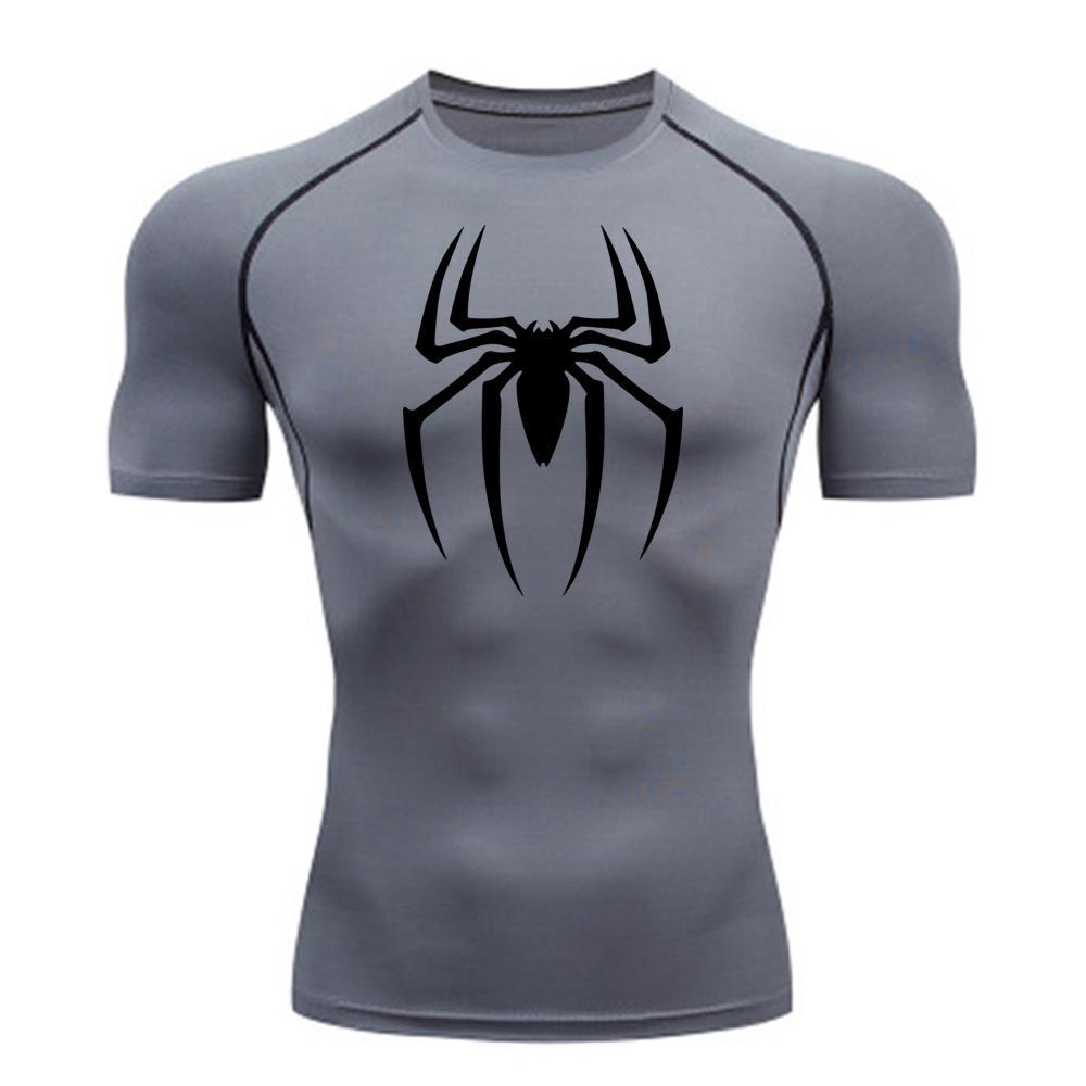 2025 Men's Spider Print Compression Shirt, Quick Dry T-Shirt, Gym Running Jersey, Breathable Short Sleeve, Spring, Summer, S-3XL