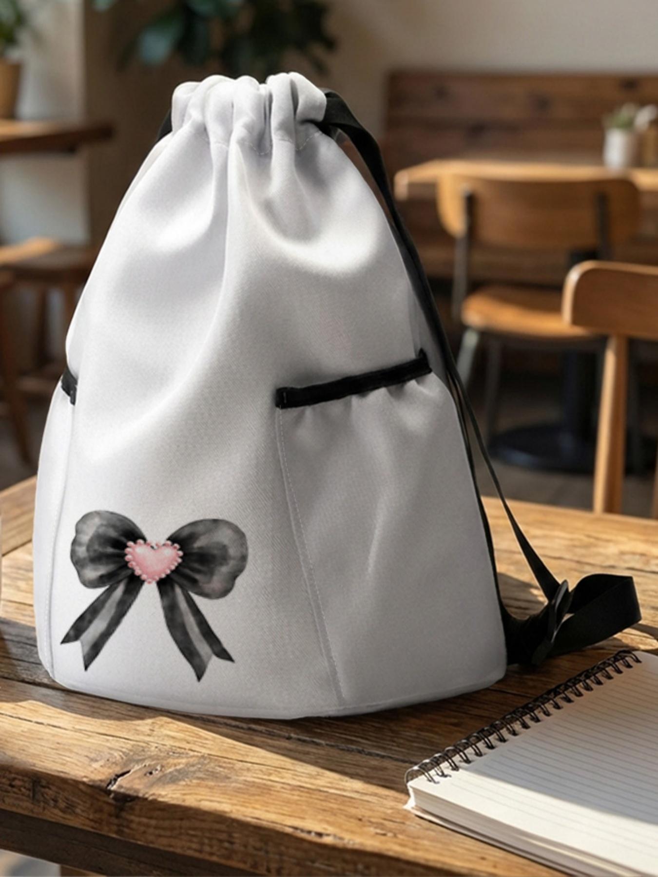 1 piece of bow pattern 2D printed drawstring backpack - large capacity durable fitness bag, Outdoor Sports Bag, with adjustable shoulder straps, suitable for both men and women, essential for travel, hiking, camping
