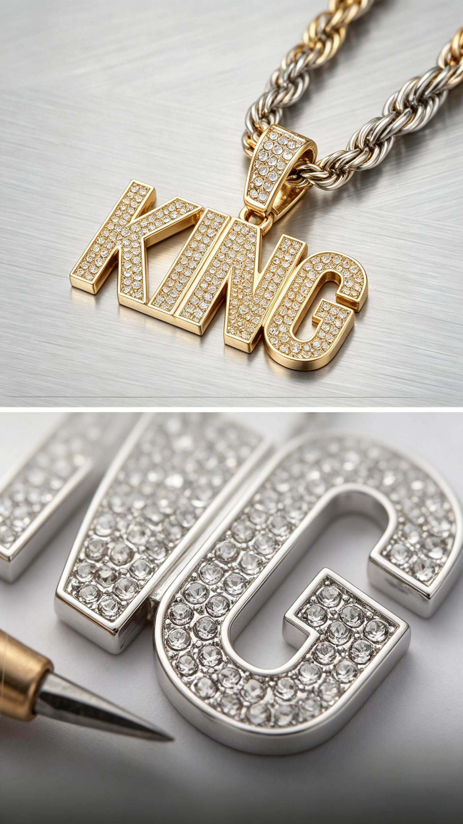 KING Pendant Necklace with Cuban Chain, Ideal for Hip Hop Lovers