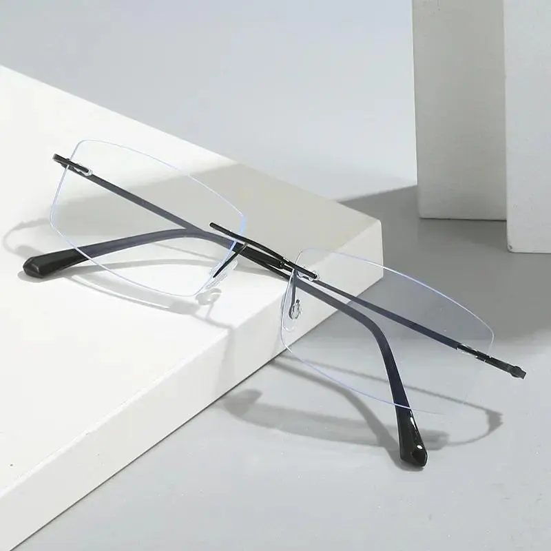 Classic Fashion Rimless Myopia Glasses Retro Ultra-light Blue Light Blocking Glasses Fashion High-definition Myopia Glasses