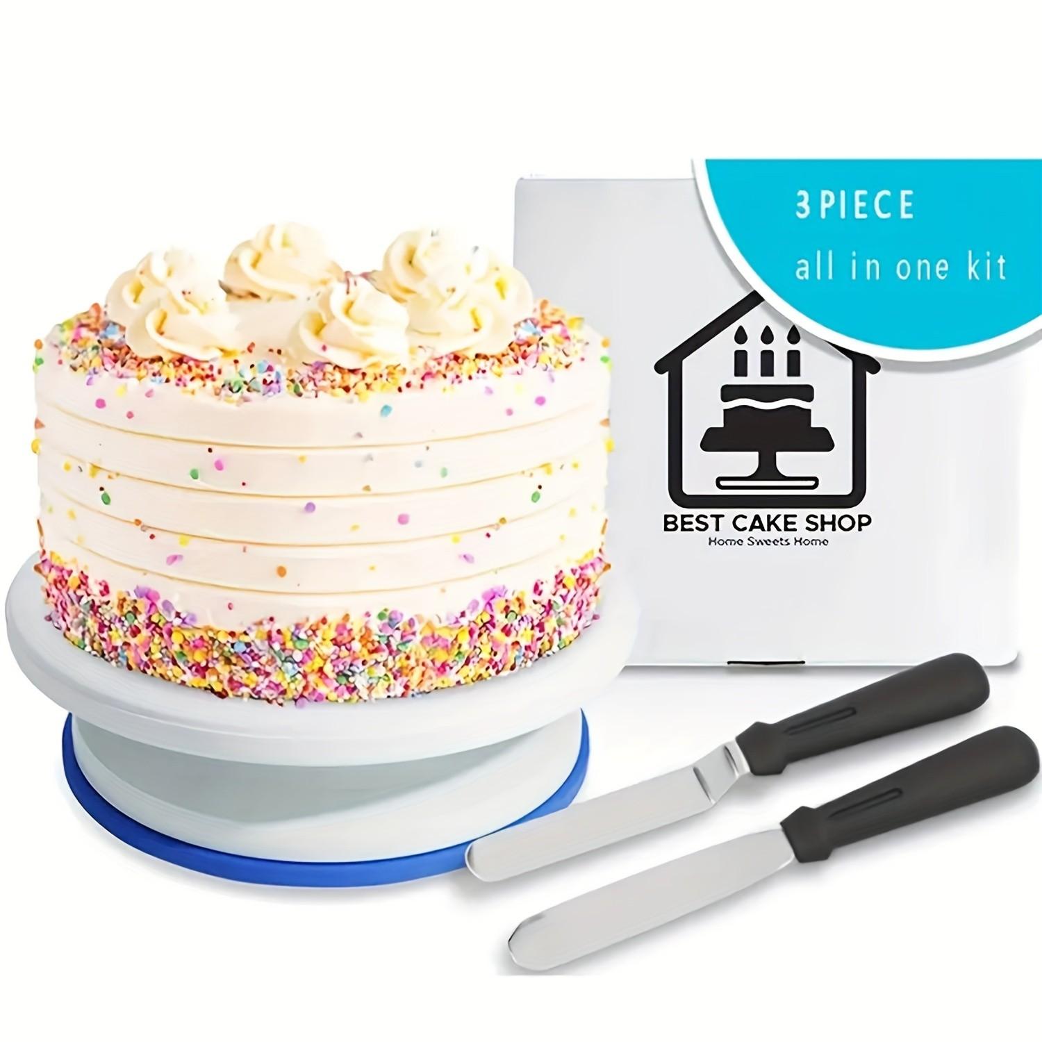 3pcs Cake Turntable Set, Includes 2 Scraper Sets and 1 Non-Slip Cake Stand, Perfect for Baking and Decorating