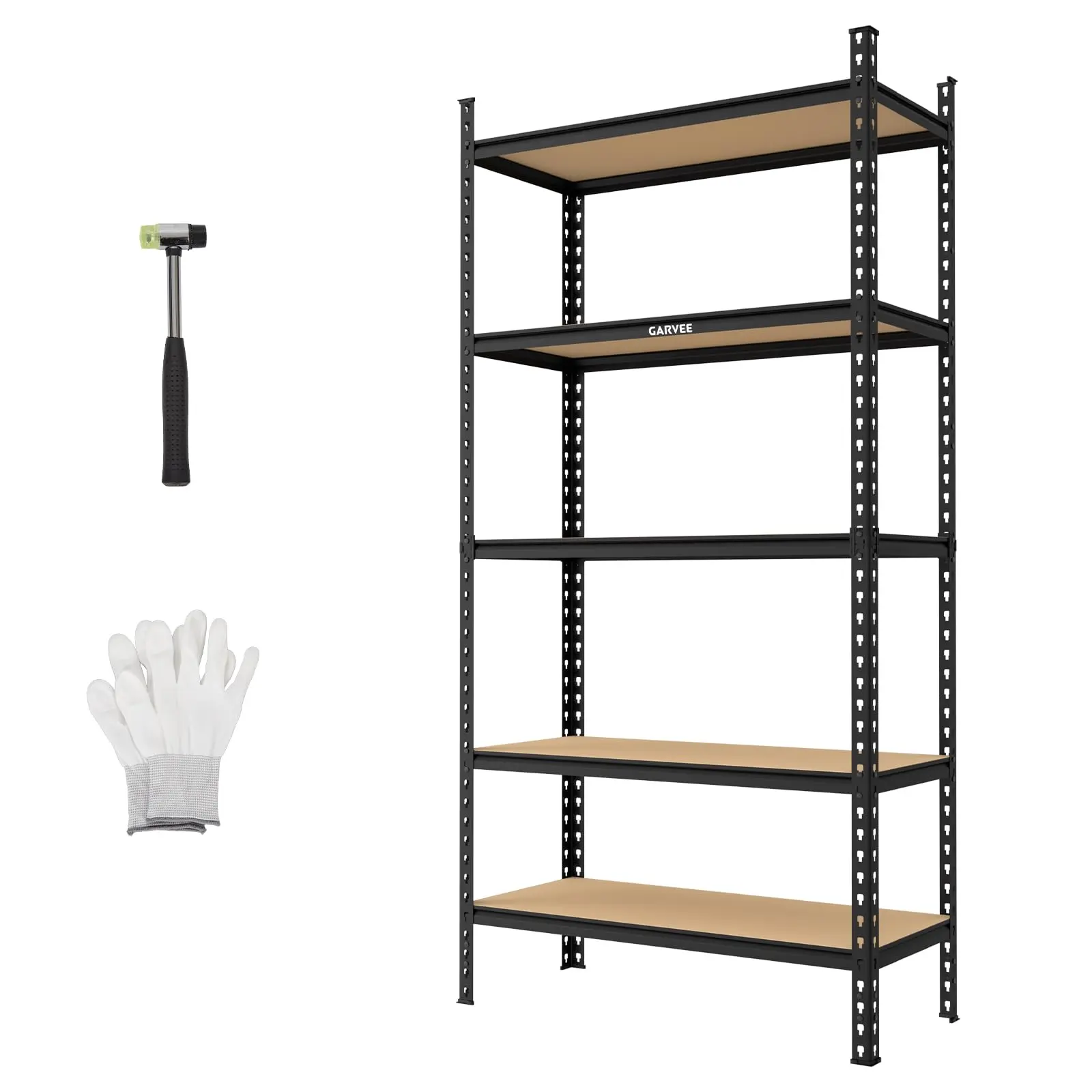 GARVEE Heavy Duty 5 Tier Metal Storage Rack with MDF Shelves, Adjustable Garage Utility Organizer, 2756 LBS Total Capacity, 72"H x 35.4"W x 15.7"D, Multipurpose Shelving for Basement, Pantry & Laundry Room
