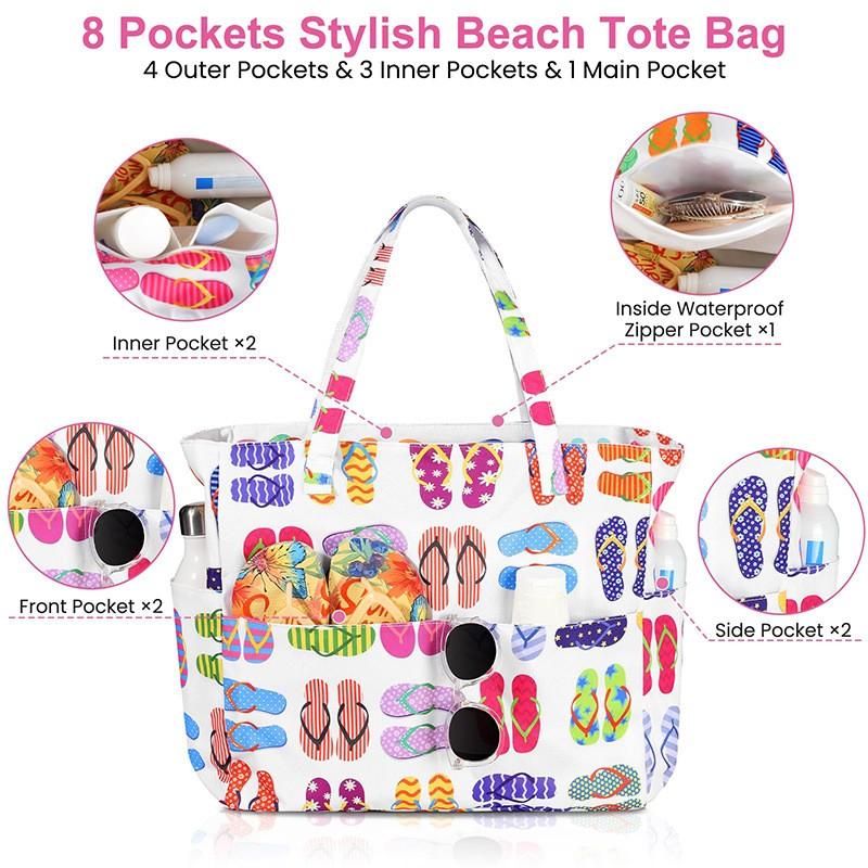 1pc  Large capacity beach bag, hand-held printed high aesthetic storage bag, fashionable and versatile,