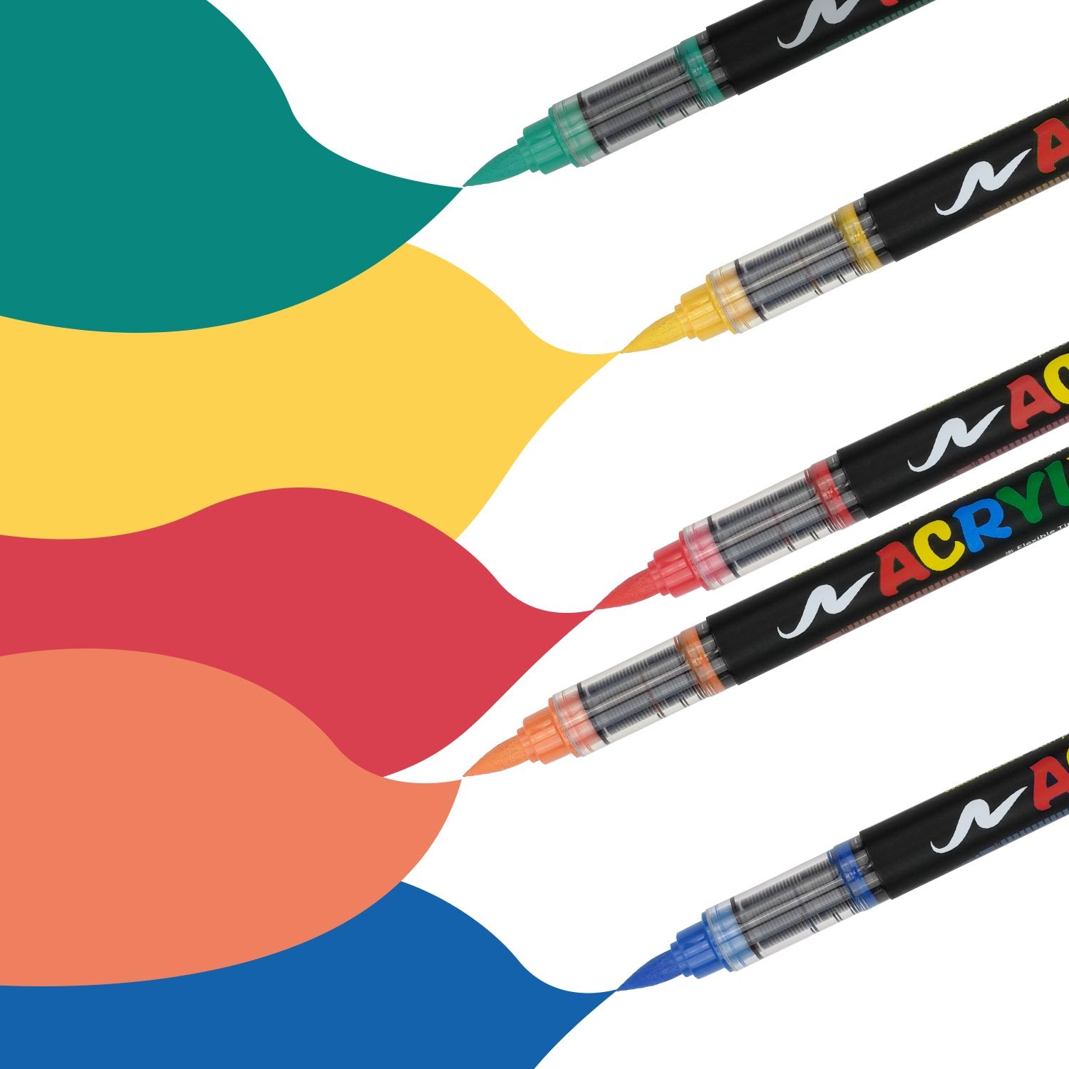 Acrylic Paint Soft Brush Markers Set, 168pcs/set Soft Brush Tip Automatic Ink Control Paint Markers, Acrylic Paint Pens for Wood, Stone, Canvas, Glass, Fabric, DIY Painting Supplies