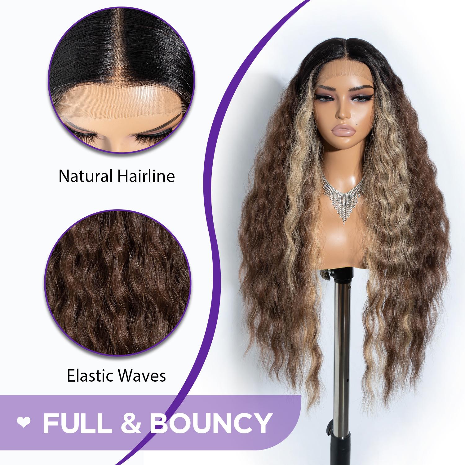 [Style Icon] 30'' Long Wavy Body Wave Deep Middle Part Lace Front Wigs 150% Density Heat Resistant Synthetic Hair Wigs Cosplay