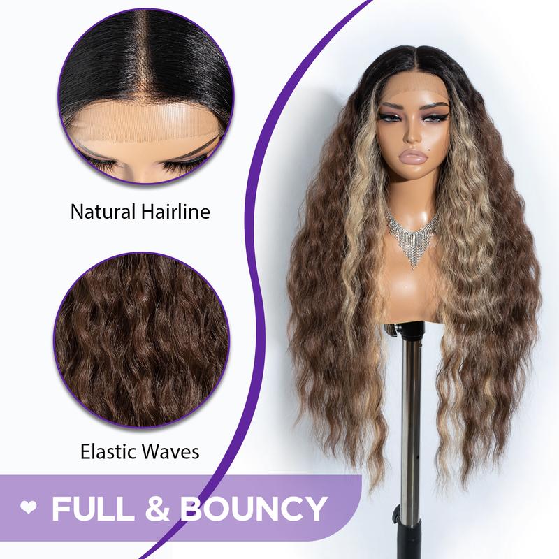 [Style Icon] 30'' Long Wavy Body Wave Deep Middle Part Lace Front Wigs 150% Density Heat Resistant Synthetic Hair Wigs Cosplay