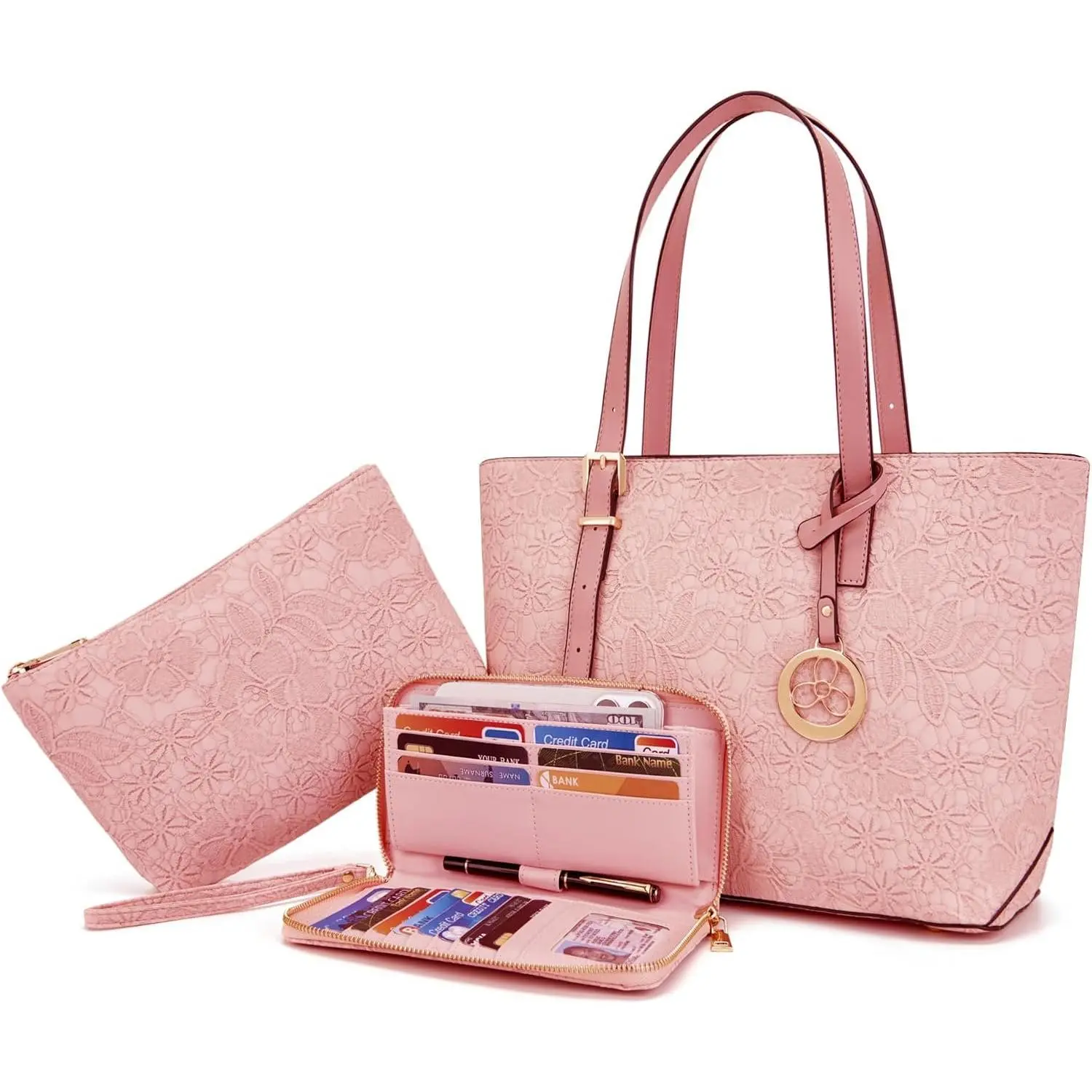 Women 13" Cute Tote Handbag Set Purses with RFID Wallet 3 count | Affordable Chic, Sturdy Vegan PU, Roomy, Work & Daily Use,  Satchel, Large Clutch Wallet,  Bag, Ideal