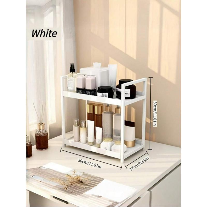 2-Tier Modern Matte Carbon Steel Countertop Storage Rack Freestanding Spice Organizer Shelf For Kitchen Bathroom Vanity