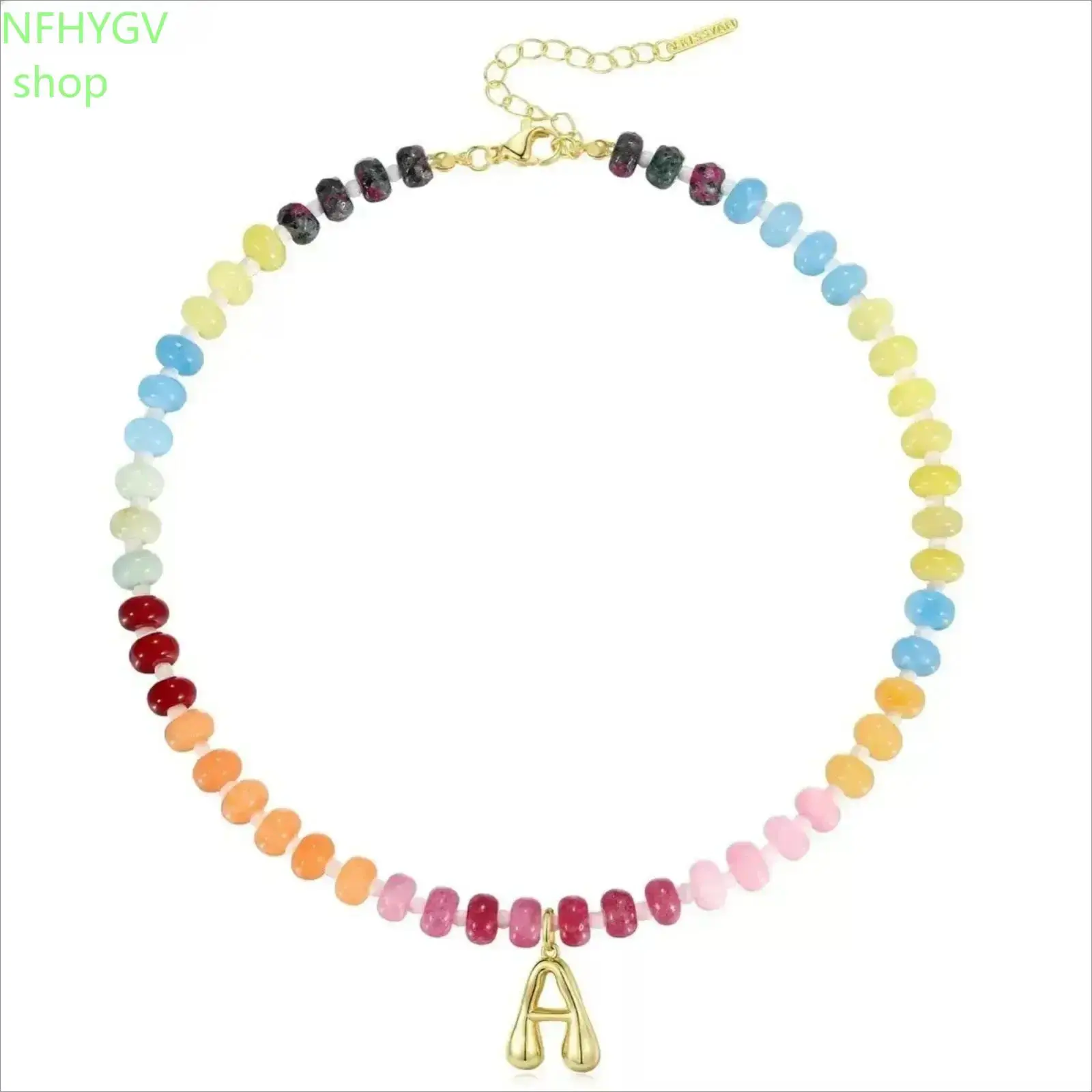 Colorful Beaded Alphabet Necklace For Women, 26 Letter Detachable Pendant Charm Necklace, Stainless Steel Custom Name DIY Jewelry, Trendy Aesthetic Statement Bead Necklace