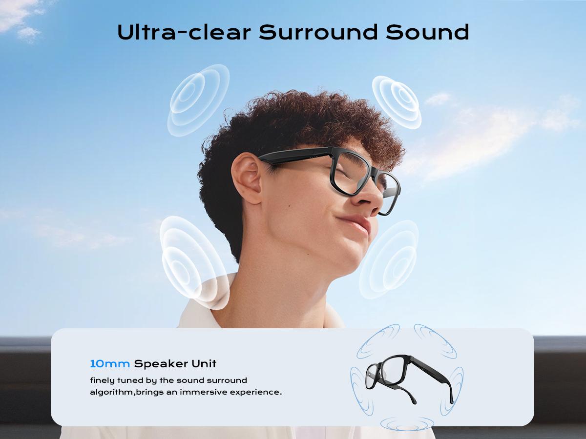 Woman& Man Gift, Smart Glasses, Wireless Headphone, for Music & Calls, Anti-blue Light Glasses, Voice Assistant, Bluetooth Hands-Free eyeglass for Sport, Fashionable, Suitable for Office, Driving and Outdoors, Summer, Smart Summer Gear